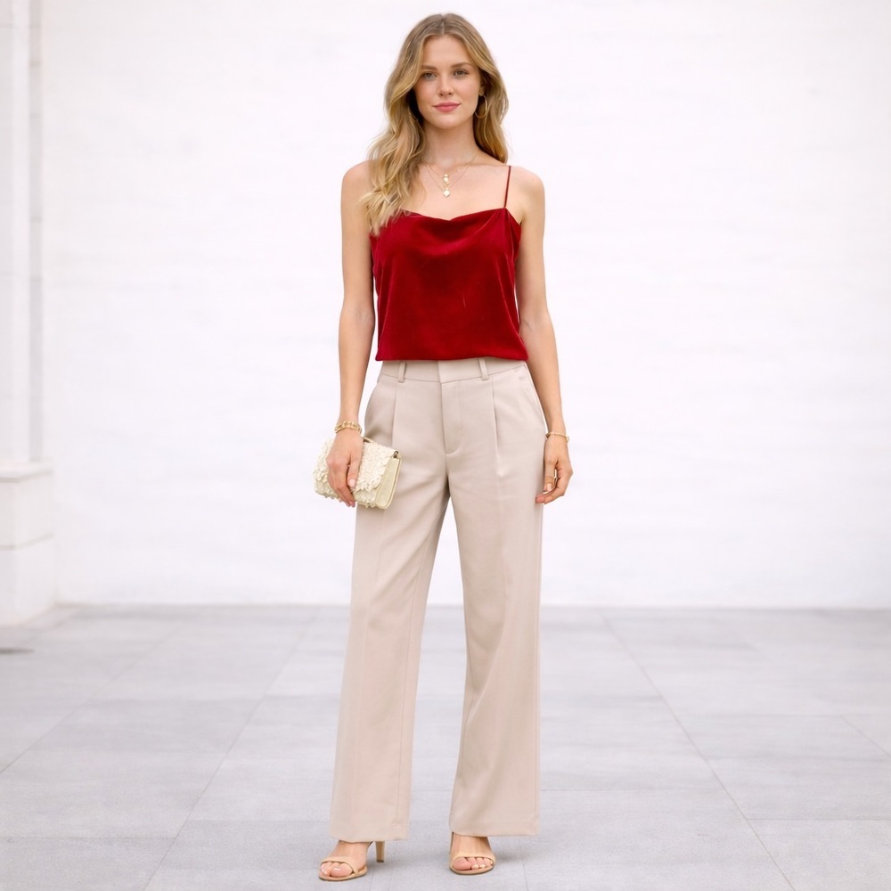 Skylar + Madison Red Velour Soft Spaghetti Strap Tank Top Blouse Size Small